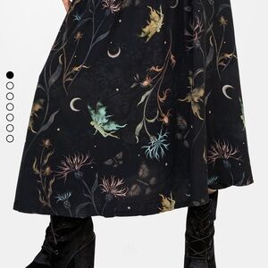 Disturbia Black Midi Skirt with Mystical Floral Design